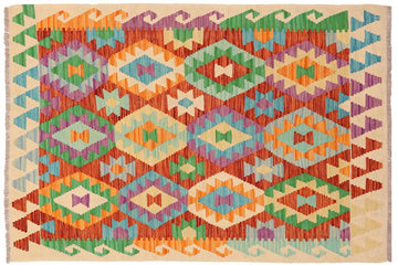 Flat Weave Kilim, Antique, Navaho, Vintage, Handmade, Geometric Kilim Rust Beige Hand-Woven Rectangle 100% Wool Area Rug 4 x 6